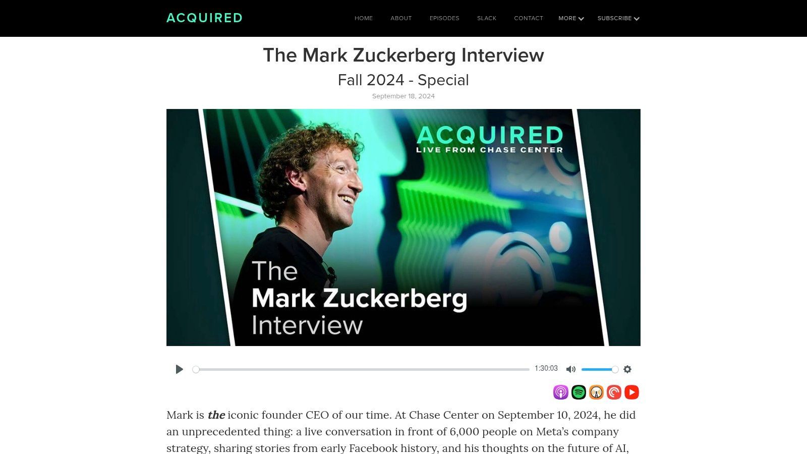 Acquired — 'The Mark Zuckerberg Interview' (Live at Chase Center)
