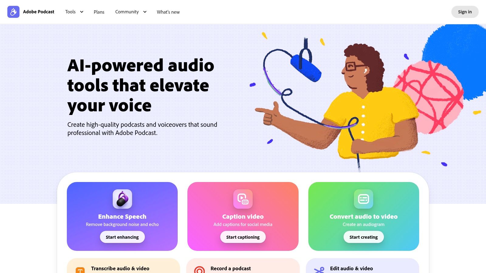 Adobe Podcast’s simple web interface for its AI-powered Enhance Speech tool.