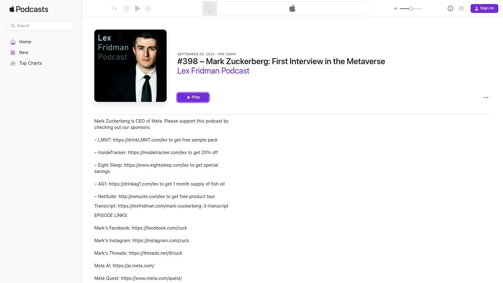 Lex Fridman Podcast #398 — 'Mark Zuckerberg: First Interview in the Metaverse'
