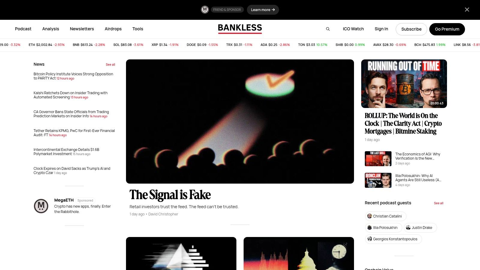Bankless YouTube channel homepage showing various video thumbnails