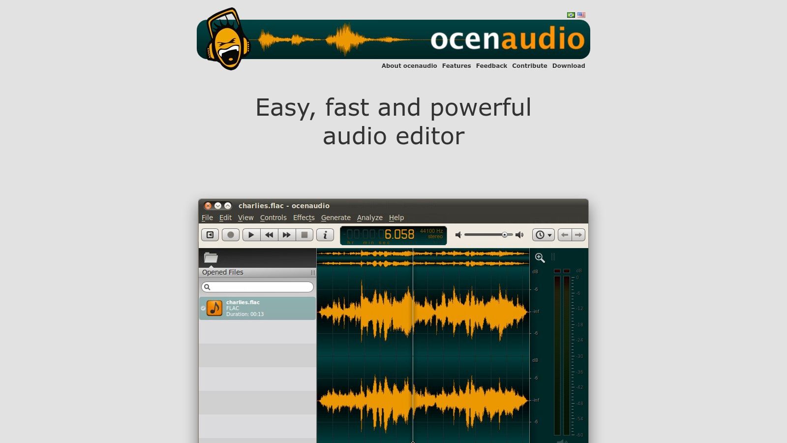 Ocenaudio's clean interface, showing its spectral analysis capabilities.