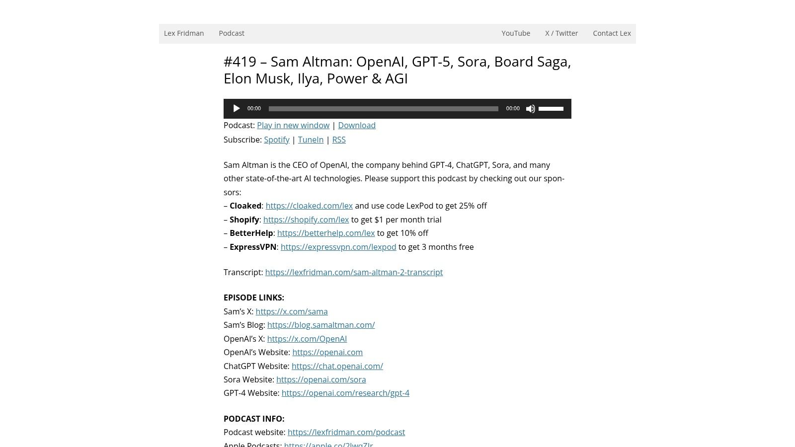 Lex Fridman Podcast #419, Sam Altman