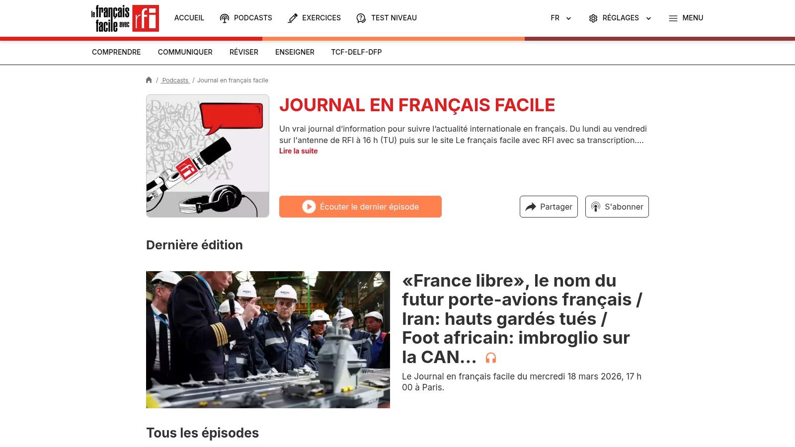 Journal en français facile (RFI – Le français facile)
