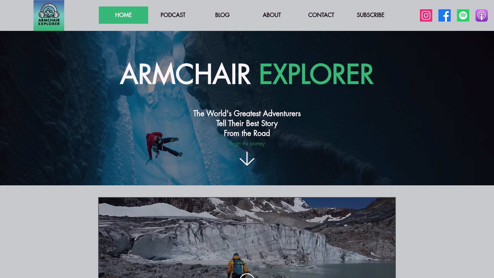 An adventurous hiker stands on a cliff, symbolizing the epic journeys featured in the Armchair Explorer podcast.