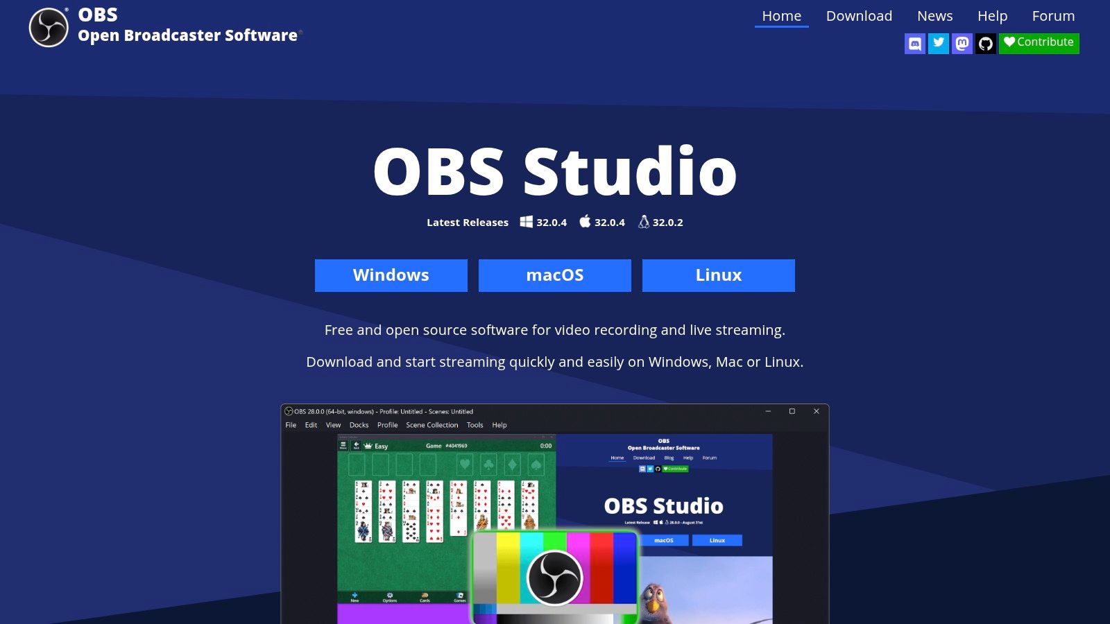 OBS Studio's interface for setting up scenes and sources for video podcast recording.
