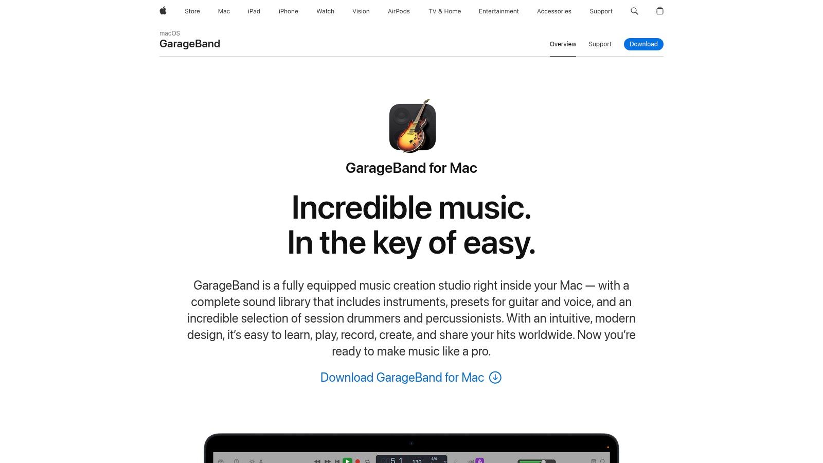 Apple GarageBand's clean and intuitive interface for multitrack podcast editing.