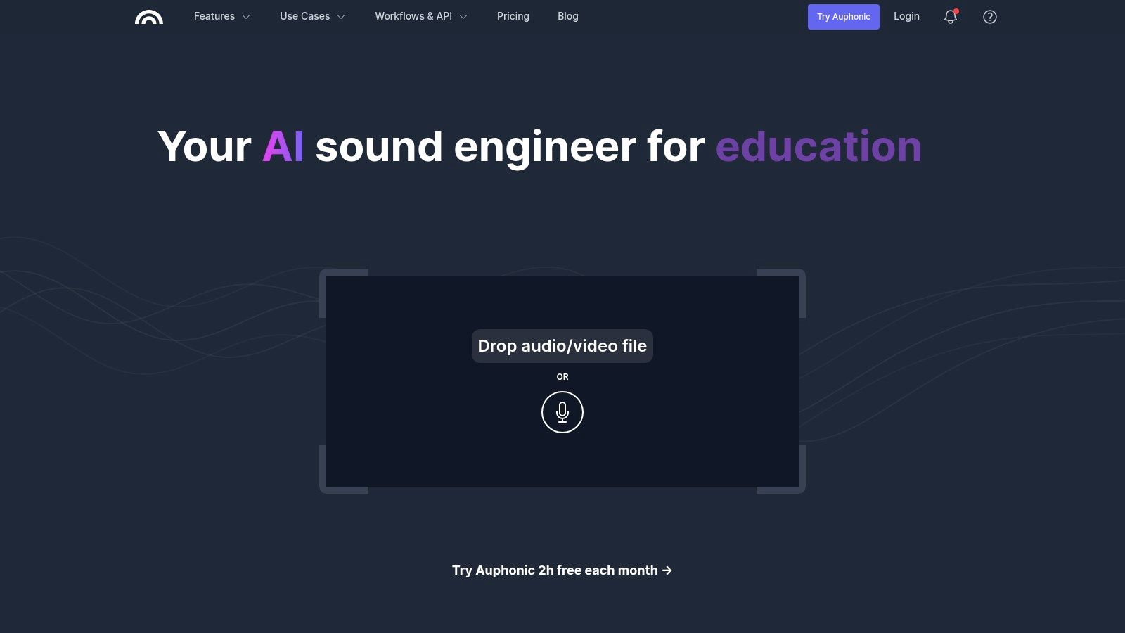 Auphonic's web interface showing audio processing options and statistics.